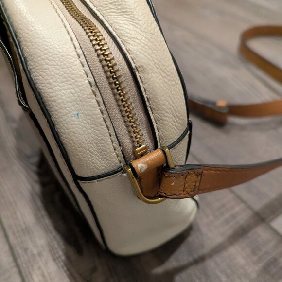 Fossil Chelsea Colorblock Leather Crossbody Bag White Tan ZipTop Everyday Casual - Picture 5 of 11